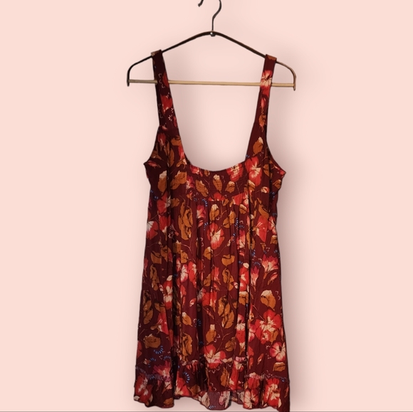 Free People Intimately Lattice Lovers Lace-Up Minidress Boho Floral Ruffle L - Picture 2 of 4